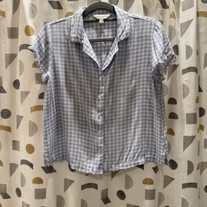 Laura Ashley Vintage Gingham Button-Up Short Sleeve Crop Shirt